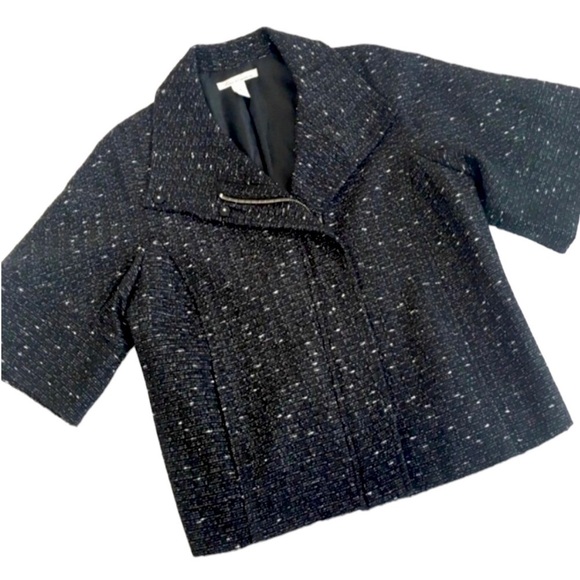 KENNETH Cole Retro Tweed Kimono-sleeve Crop Blazer Jacket in Space Black - Picture 7 of 8